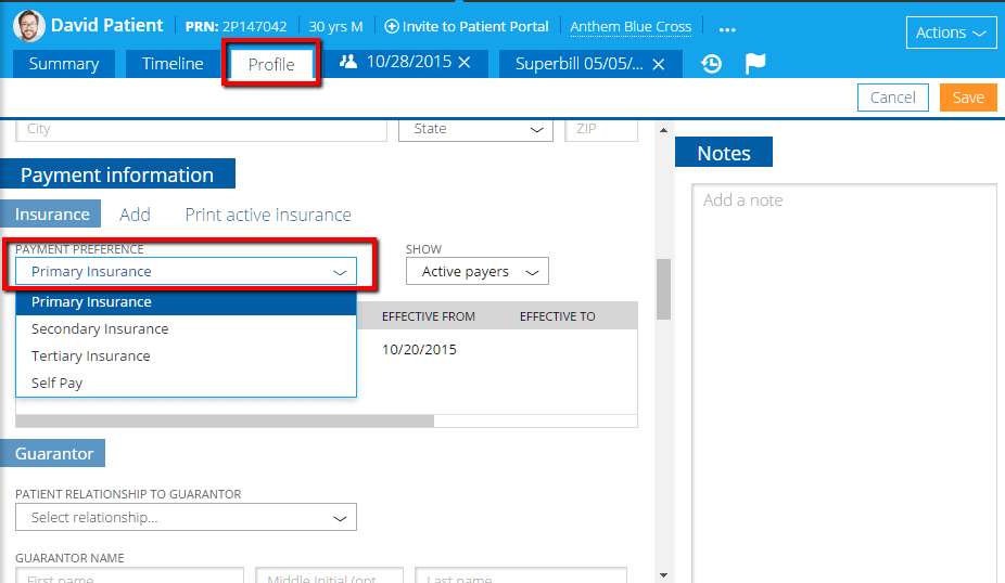 Patient Profile, Payment preferences