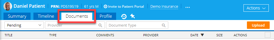 Documents Tab in Patient Chart